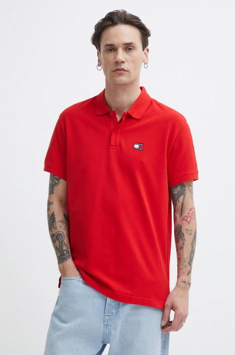 Bombažen polo Tommy Jeans rdeča barva, DM0DM18314