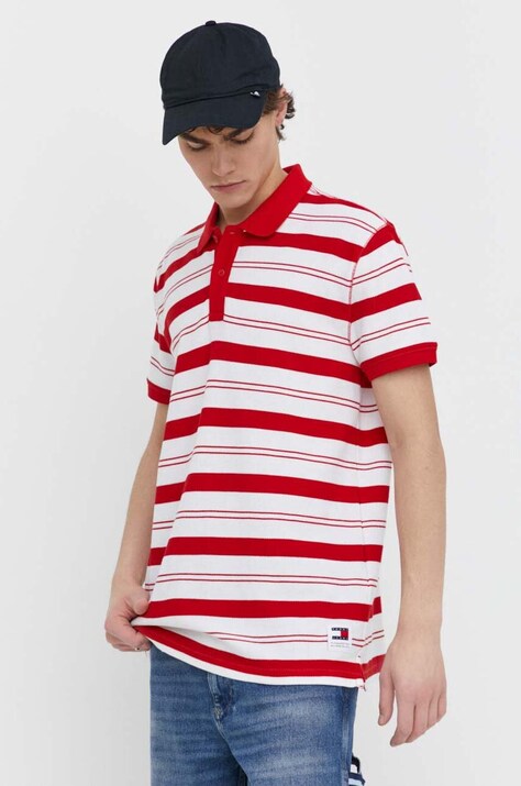 Tommy Jeans polo bawełniane kolor czerwony wzorzysty DM0DM18921