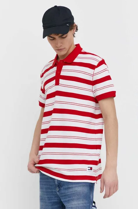 Pamučna polo majica Tommy Jeans boja: crvena, s uzorkom, DM0DM18921