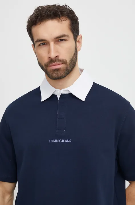Pamučna polo majica Tommy Jeans boja: tamno plava, bez uzorka