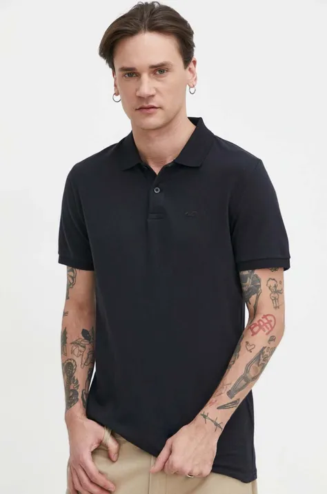 Polo tričko Hollister Co. pánsky, čierna farba, jednofarebný
