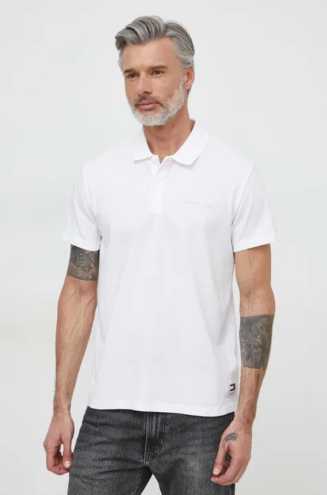 Bavlnené polo tričko Tommy Jeans biela farba,jednofarebný,DM0DM18925