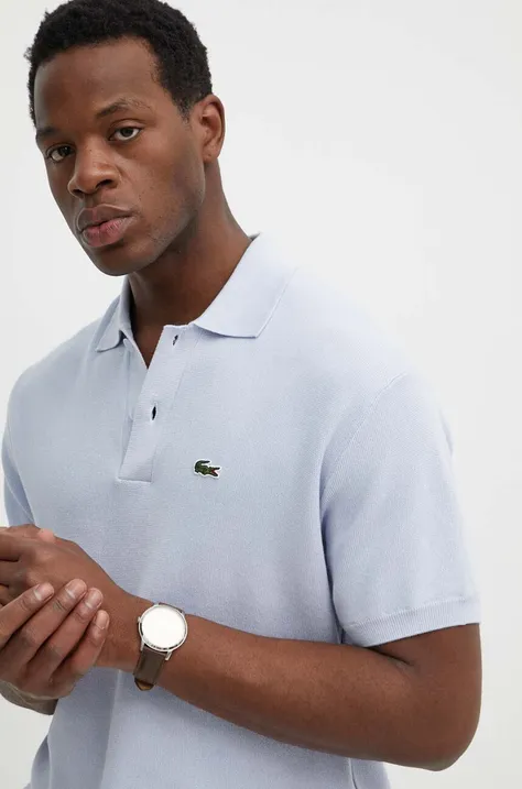 Lacoste polo bawełniane kolor niebieski z aplikacją