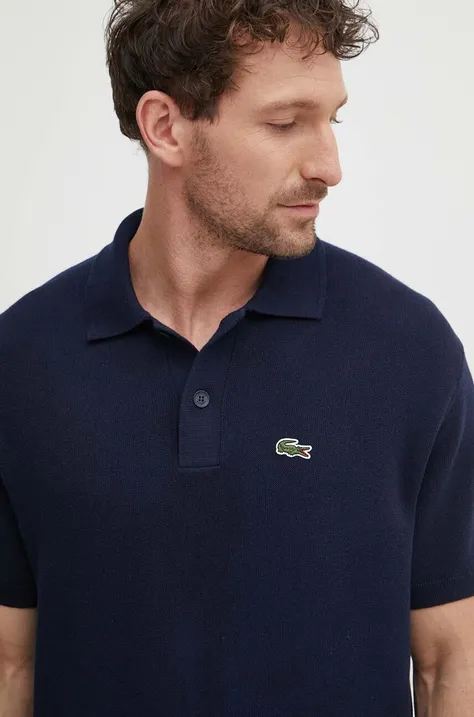 Lacoste pamut póló sötétkék, nyomott mintás