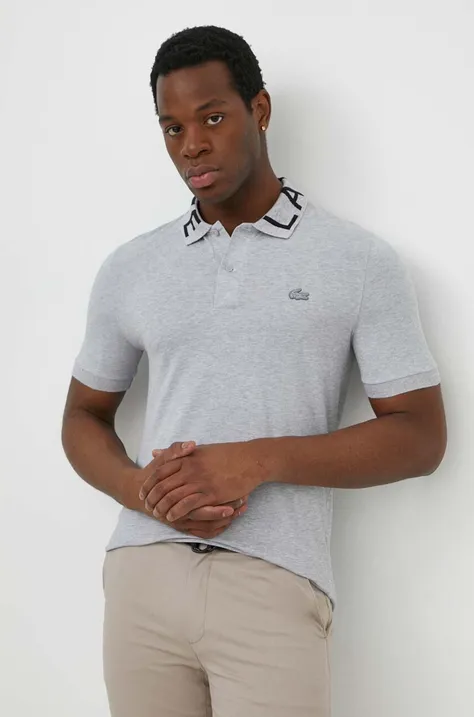 Polo majica Lacoste za muškarce, boja: siva, s aplikacijom