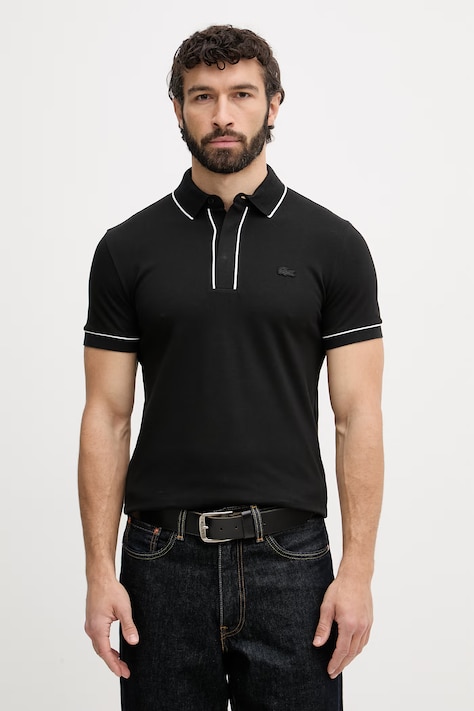 Lacoste polo męskie bawełniane z elastanem czarne PH8184