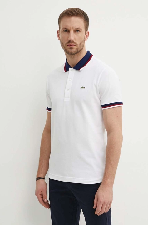 Lacoste tricou polo barbati, culoarea alb, cu imprimeu