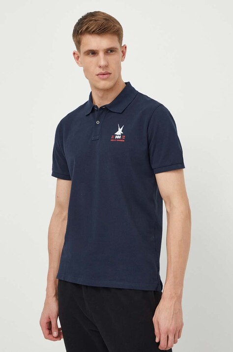 Bavlnené polo tričko Helly Hansen tmavomodrá farba, s potlačou