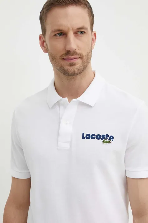 Bavlnené polo tričko Lacoste biela farba, s potlačou