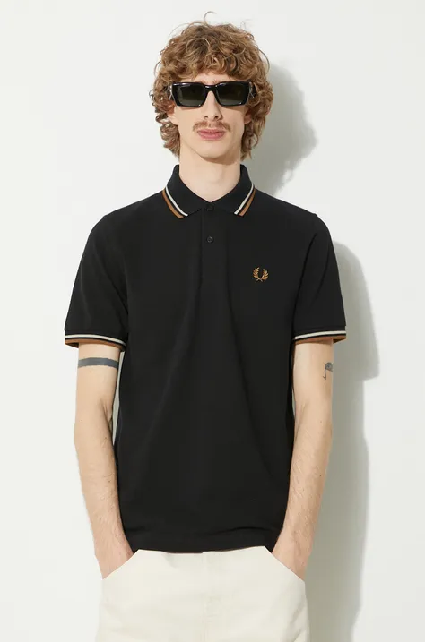 Bavlnené polo tričko Fred Perry Twin Tipped Shirt čierna farba, s nášivkou, M12.U57