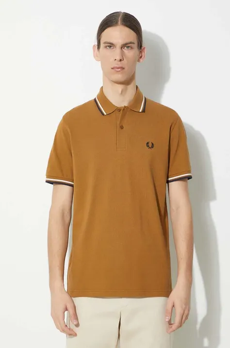 Fred Perry cotton polo shirt Twin Tipped Shirt brown color smooth M12.V46