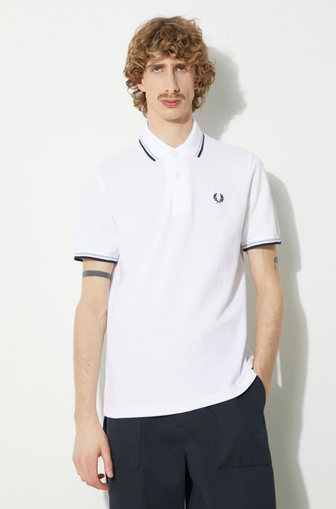 Fred Perry polo bawełniane Twin Tipped Shirt kolor beżowy z aplikacją M12.300