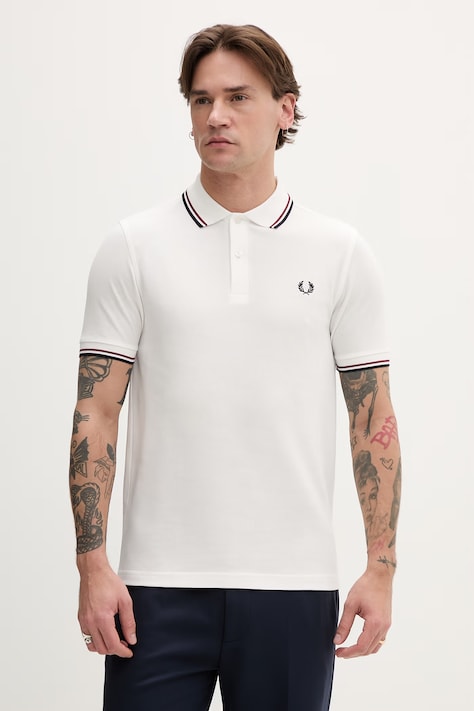 Памучна тениска с яка Fred Perry Twin Tipped Shirt в бяло с апликация M3600.T60