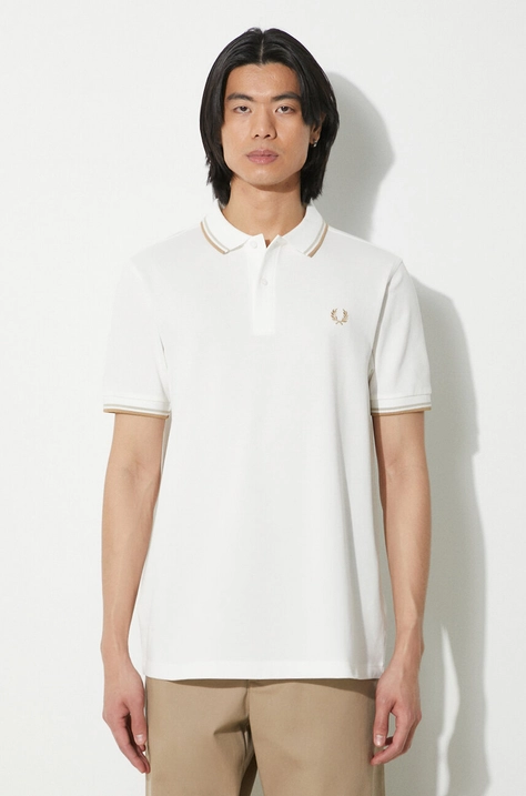 Bavlnené polo tričko Fred Perry Twin Tipped biela farba, s nášivkou, M3600.U83