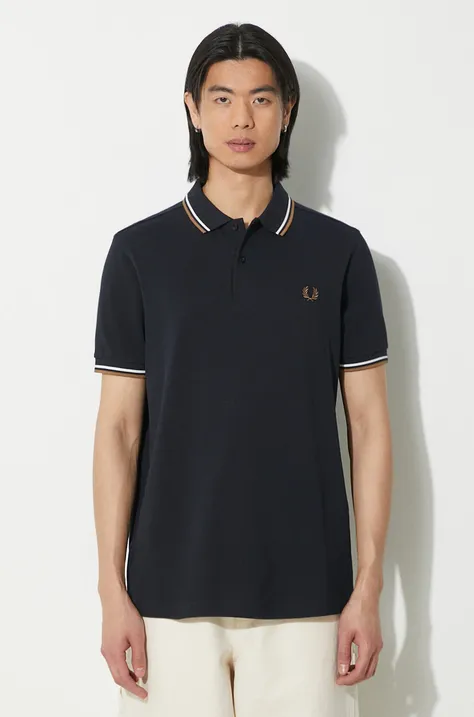 Fred Perry cotton polo shirt Twin Tipped Shirt navy blue color smooth M3600.U86