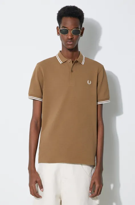 Хлопковое поло Fred Perry Twin Tipped Shirt цвет коричневый с аппликацией M3600.U90