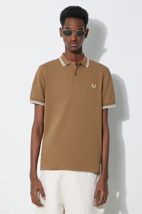 Fred Perry polo bawełniane Twin Tipped Shirt kolor brązowy z aplikacją M3600.U90