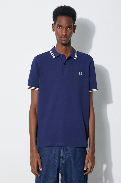 Pamučna polo majica Fred Perry Twin Tipped Shirt boja: tamno plava, s aplikacijom, M3600.U95