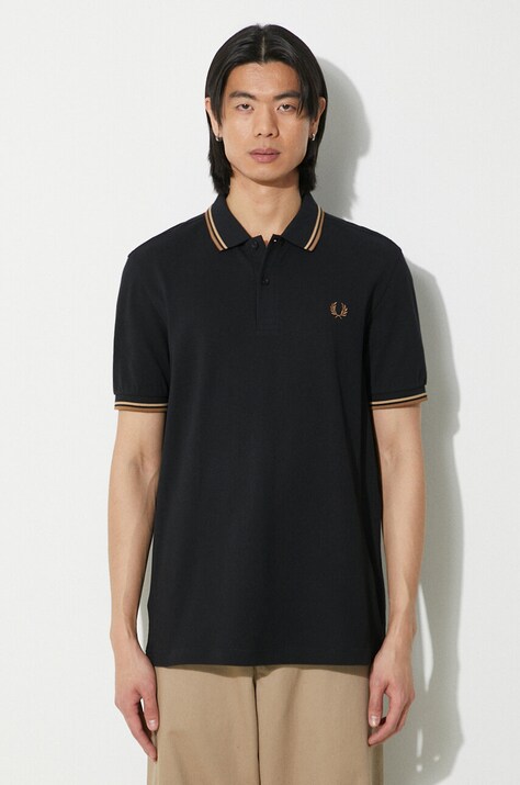 Памучна тениска с яка Fred Perry Twin Tipped Shirt в черно с изчистен дизайн M3600.U97