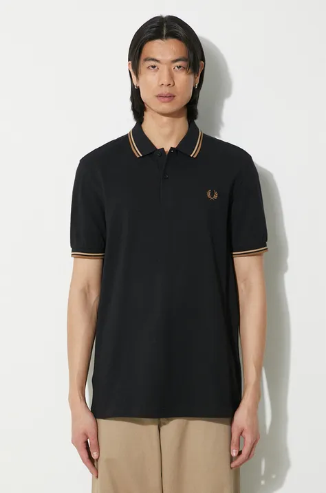 Pamučna polo majica Fred Perry Twin Tipped Shirt boja: crna, bez uzorka, M3600.U97