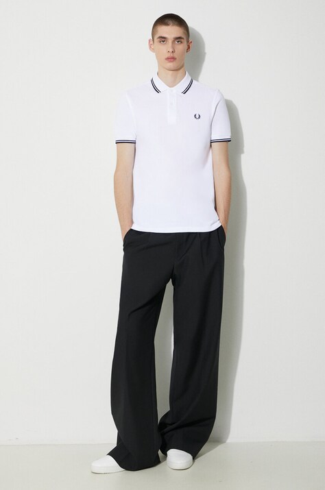Памучна тениска с яка Fred Perry Twin Tipped Shirt в бяло с апликация M3600.200