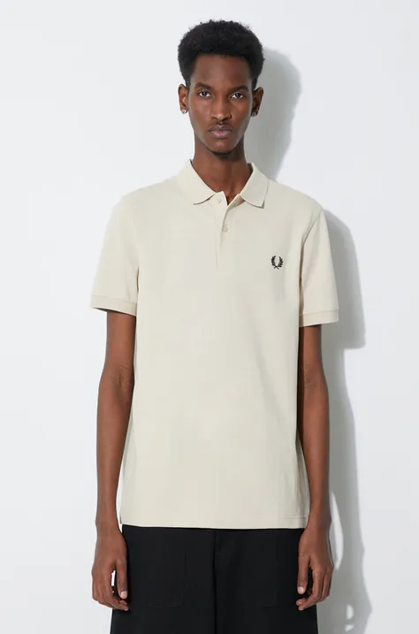 Bavlněné polo tričko Fred Perry Plain Shirt béžová barva, s aplikací, M6000.T04