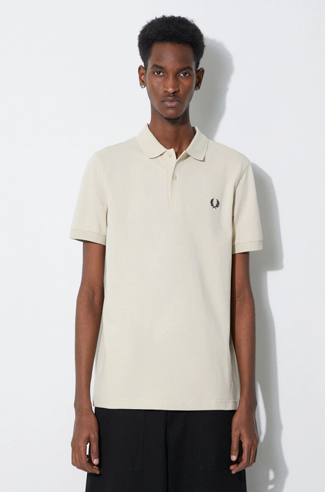 Памучна тениска с яка Fred Perry Plain Shirt в бежово с апликация M6000.T04