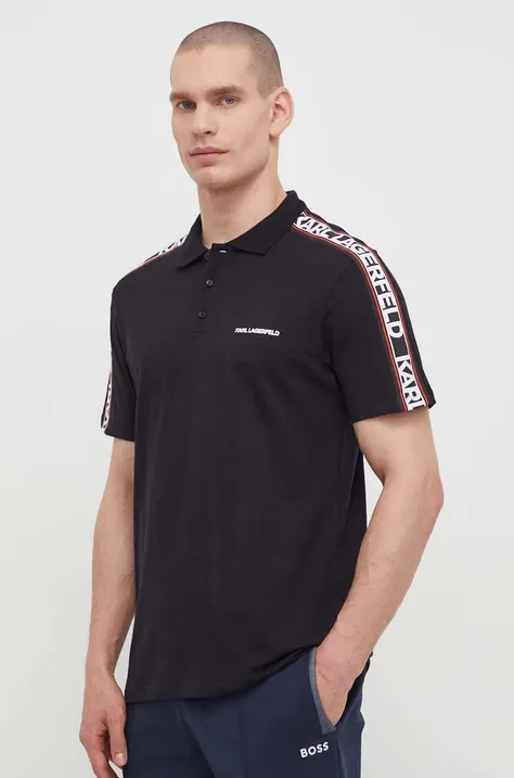 Bavlněné polo tričko Karl Lagerfeld černá barva, s potiskem