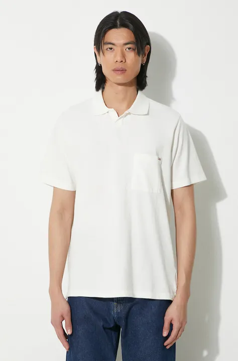 Bavlnené polo tričko Universal Works Vacation biela farba, jednofarebný, 30603.OFF.WHITE