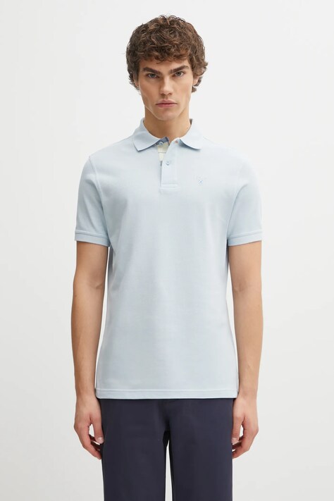 Памучна тениска с яка Barbour Tartan Pique Polo в синьо с апликация MML0012