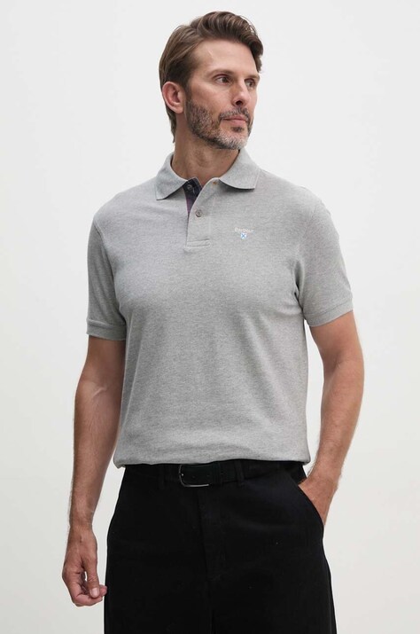 Хлопковое поло Barbour Tartan Pique Polo цвет серый с аппликацией MML0012
