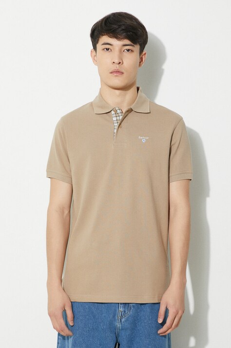 Barbour polo bawełniane Tartan Pique Polo kolor beżowy z aplikacją MML0012
