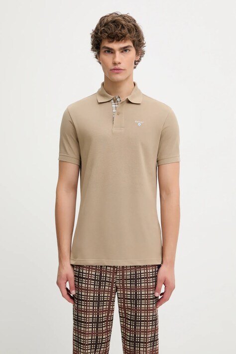 Barbour polo de bumbac Tartan Pique Polo culoarea bej, cu imprimeu, MML0012