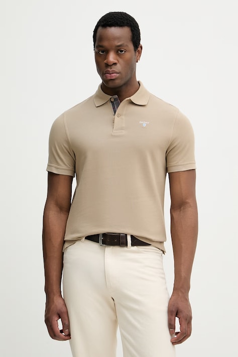 Памучна тениска с яка Barbour Tartan Pique Polo в черно с апликация MML0012