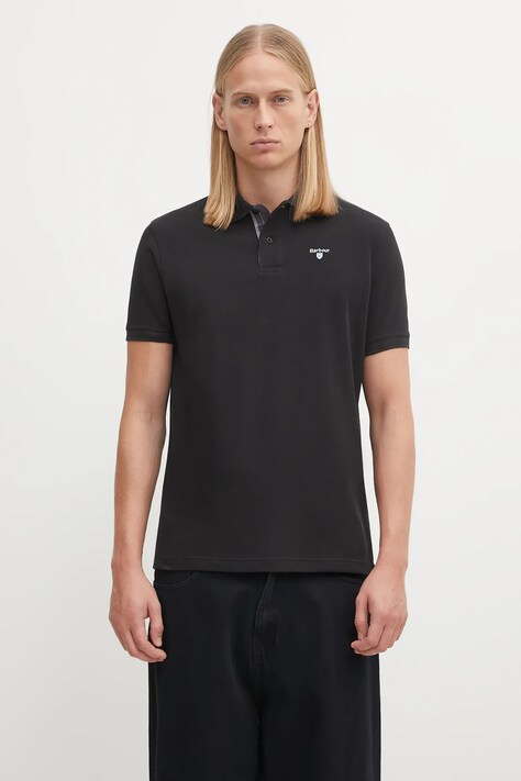 Barbour polo in cotone Tartan Pique Polo colore nero con applicazione MML0012