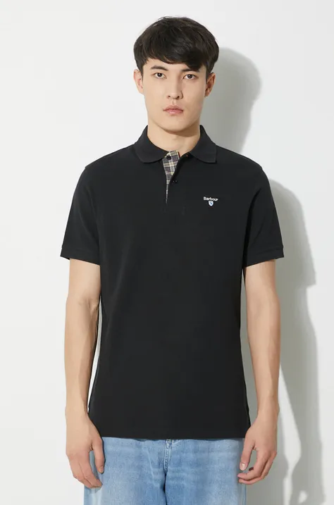Bavlněné polo tričko Barbour Tartan Pique Polo černá barva, s aplikací, MML0012