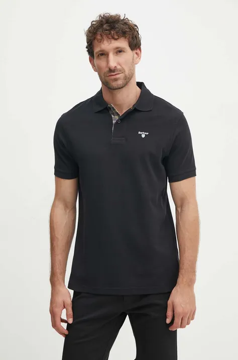 Bavlnené polo tričko Barbour Tartan Pique Polo čierna farba, s nášivkou, MML0012