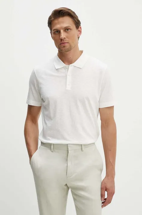 Bavlnené polo tričko Theory biela farba, jednofarebný