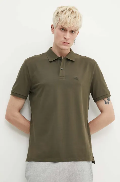 C.P. Company tricou polo Stretch Piquet Regular barbati, culoarea verde, cu imprimeu, 16CMPL094A005263W