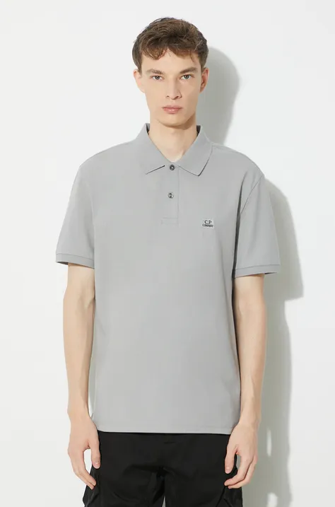 Polo majica C.P. Company Stretch Piquet Regular za muškarce, boja: siva, s aplikacijom, 16CMPL094A005263W