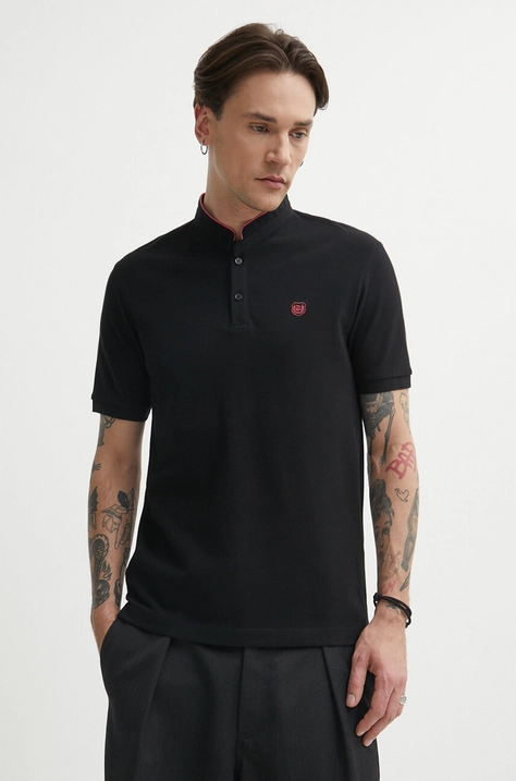 The Kooples polo bawełniane kolor czarny z aplikacją HPOC28010K