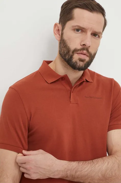 Pamučna polo majica Peak Performance boja: smeđa, bez uzorka