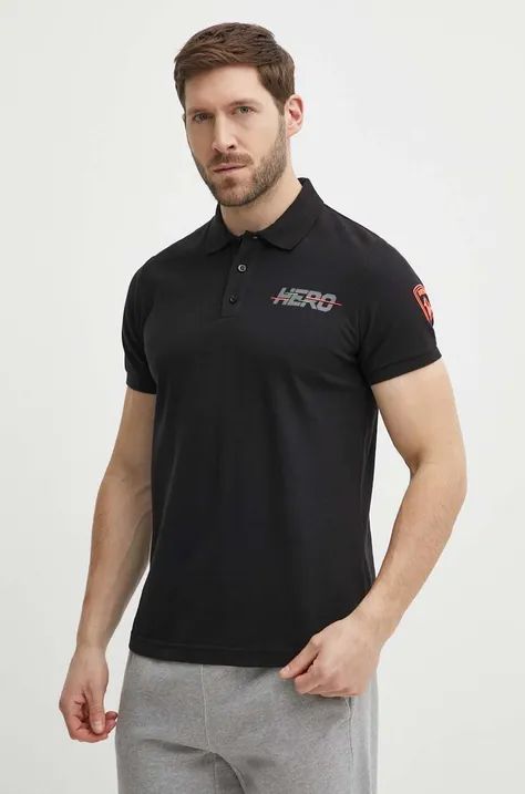 Bavlněné polo tričko Rossignol HERO černá barva, s potiskem, RLMMY05