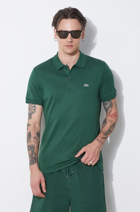 Lacoste polo de bumbac culoarea verde, neted, DH2050