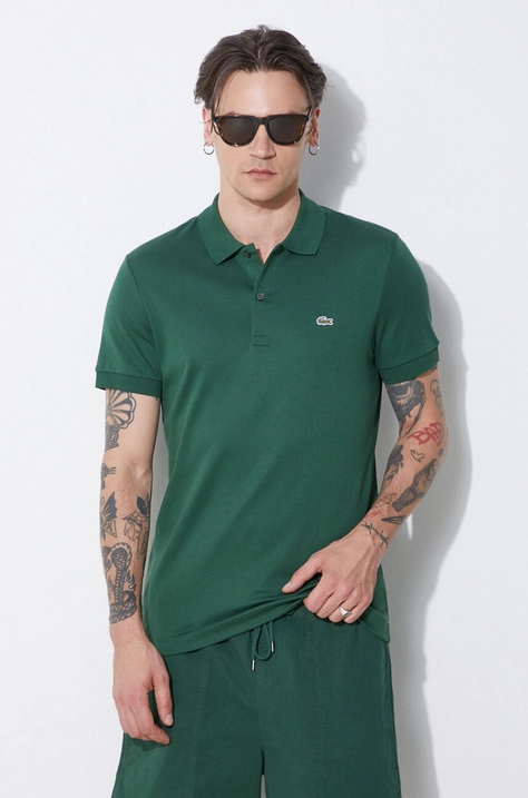 Lacoste polo de bumbac culoarea verde, neted, DH2050