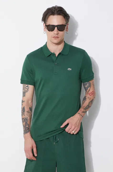Памучна тениска с яка Lacoste в зелено с изчистен дизайн DH2050