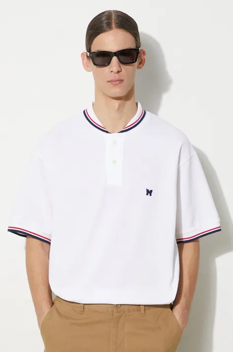 Βαμβακερό μπλουζάκι πόλο Needles Shawl Collar S/S Polo χρώμα: άσπρο, OT257