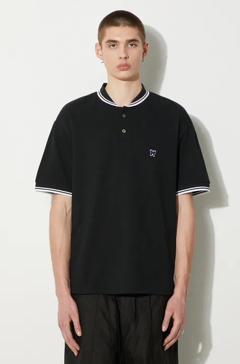 Βαμβακερό μπλουζάκι πόλο Needles Shawl Collar S/S Polo χρώμα: μαύρο, OT257