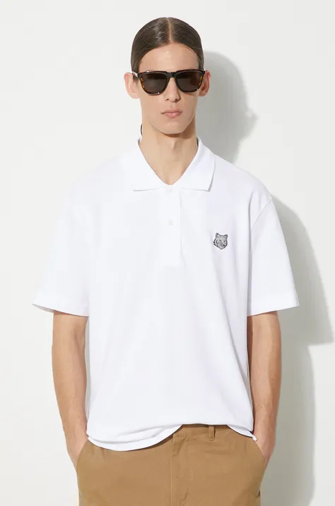 Памучна тениска с яка Maison Kitsuné Bold Fox Head Patch Comfort Polo в бяло с изчистен дизайн MM00207KJ7010