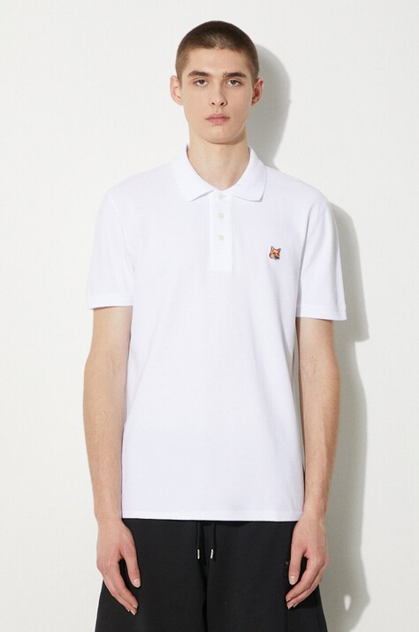Памучна тениска с яка Maison Kitsuné Fox Head Patch Regular Polo в бяло с апликация LM00208KJ7002